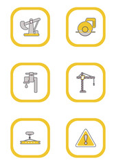 set of construction tools vector icons on white background with yellow lines
