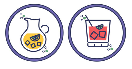 vector icon set of cups and glasses with liquid inside