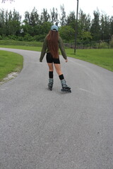 woman rollerblading in the park