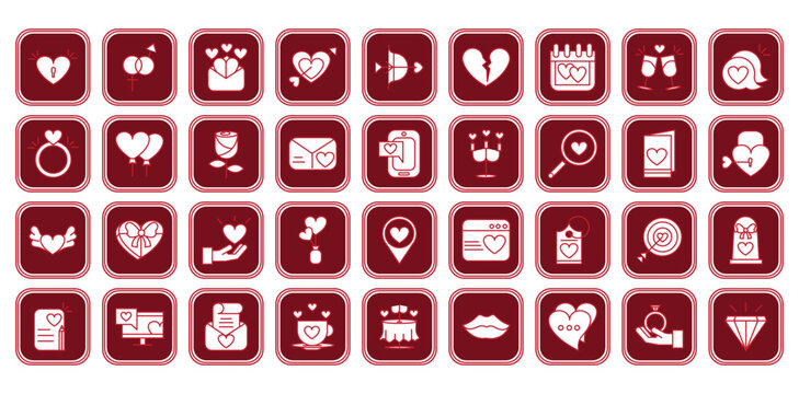 love vector icon set with red background