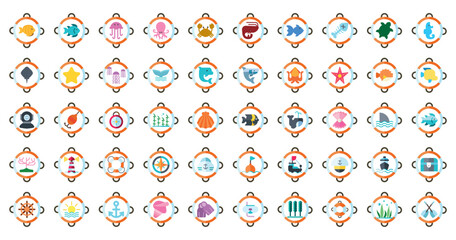 set of sea icons with white background
