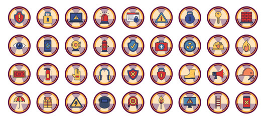 Fototapeta na wymiar set of safety icons at work with red lines