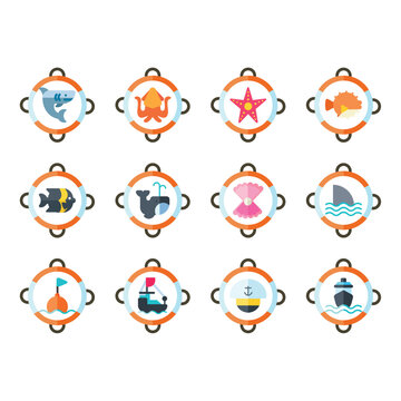 set of sea icons with white background
