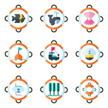 set of sea icons with white background
