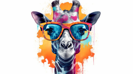 A giraffe wearing glasses on top of its head. Generative ai