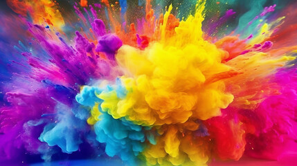 Fototapeta A vibrant eruption of colorful powder against a dark backdrop. Generative ai obraz