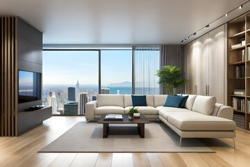 Obraz na płótnie Canvas Mokeup. Modern living room with sofa and furniture 