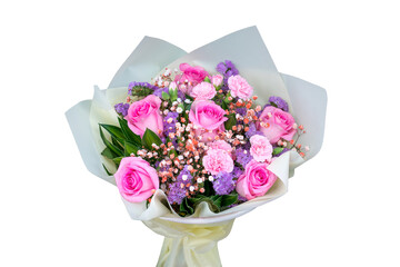 Bouquet of pink roses flowers for special occasion or gift. Isolated, transparent background.