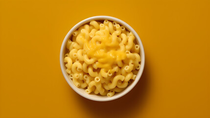 Perfect Mac and Cheese served on a bowl in a orange background. Top view, Macro. Mac'n Cheese. Generative AI.