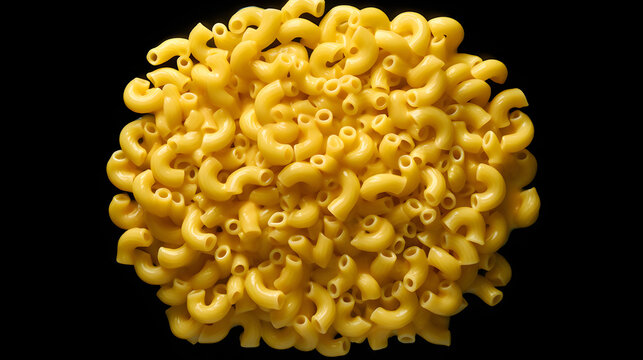 Cooked Macaroni pasta for mac and cheese isolated on black background. Generative AI.