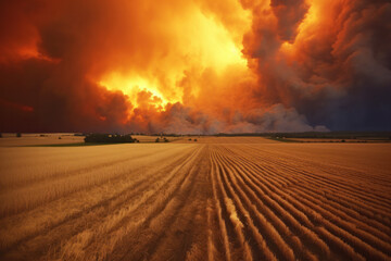 Hot fire burning crops and harvests, a natural disaster. environment concept.Generative AI 