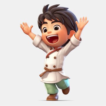 Cute boy 3D style, professional in the kitchen - generative AI illustration