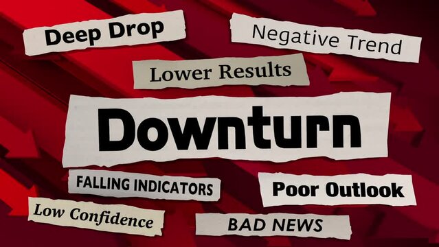 Downturn News Headlines Bad Poor Negative Trends Arrows Down 3d Animation