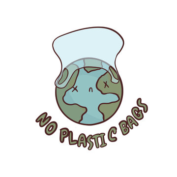 Illustration with the image of the planet earth and plastic bag