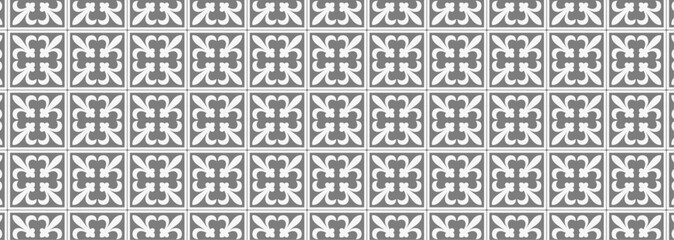 Historic Decorative All Over hand draw pattern. Vintage tilework and textiles grey geometric design.