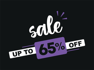 65% off. Special offer, sales, promo, shop. Campaign for retail, store. Vector illustration discount price