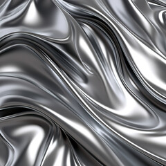 Silver satin fabric texture. A wavy folded silk surface background with copy space, super detailed cloth, luxury soft sense