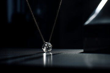 Diamond necklace on black background - AI Technology - obrazy, fototapety, plakaty