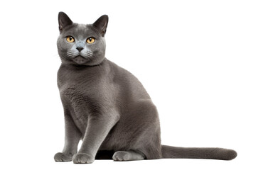 Russian Blue cat isolated on transparent background. Generative AI
