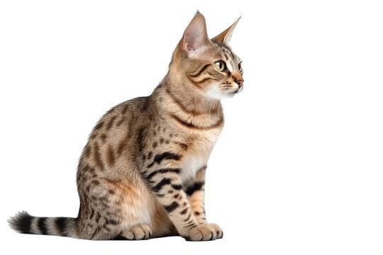 Savannah cat isolated on transparent background. Generative AI