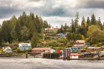 The picturesque harbour and village of Bamfield, B.C., is seen from a boat on the Barkley Sound.