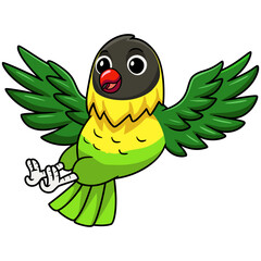 Cute yellow collared love bird cartoon flying