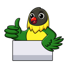 Cute yellow collared love bird cartoon giving thumb up