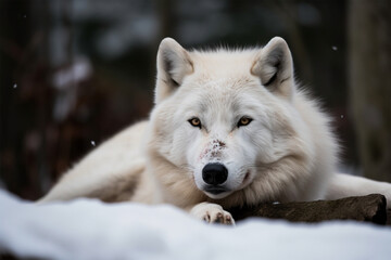 Generative AI.
a white wolf lying in the snow