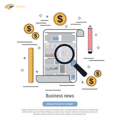 Business news, financial analytics, market trends analysis flat contour style vector concept illustration