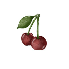 Group of cherry with one leaf.