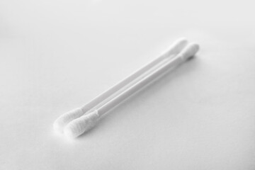 Clean cotton buds on white background. Hygienic accessory