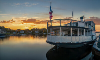 Sunset at Moosehead Lake  - cruise boat docked in Greenville, Maine