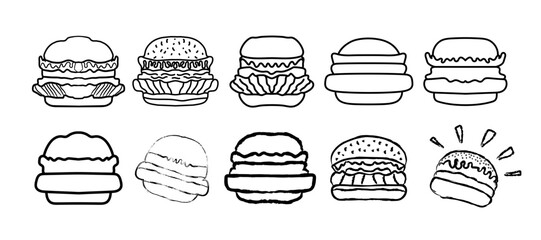 Set hamburger icon outline black. Burger logo set vector illustration template.