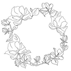 シンプルな線で描かれた華やかな花のフレーム