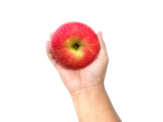 apple in hand, transparent background