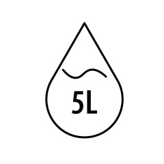 5 liter icon, fluid volume in liters, liquid drop, 5 litre thin line. Vector illustration. Stock image. EPS 10. - obrazy, fototapety, plakaty