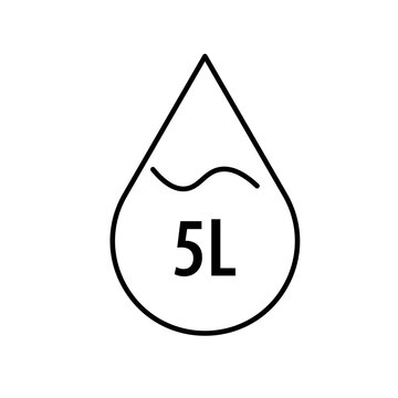 5 liter icon, fluid volume in liters, liquid drop, 5 litre thin line. Vector illustration. Stock image. EPS 10.