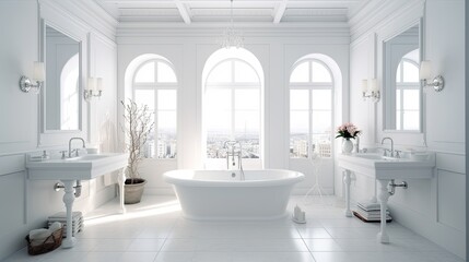 Naklejka na ściany i meble image of a lovely white bathroom Generative AI