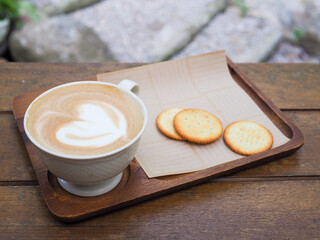 coffee latte on wooden table