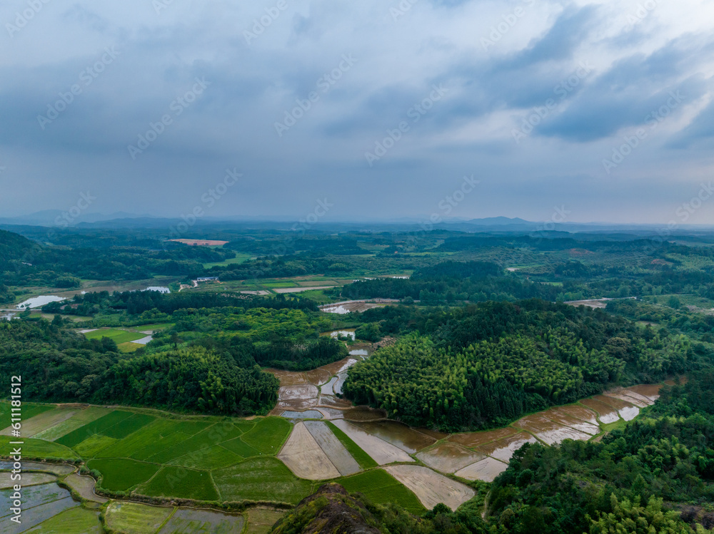 Sticker Aerial photography of pastoral scenery in Jiangxi, China