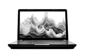 Laptop computer with open screen with wallpaper over transparent backdrop. Generative AI