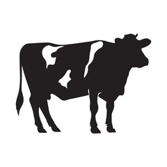 A Cow Black Color Vector Silhouette Illustration.