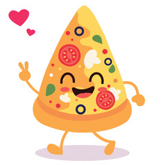 Happy smiling kawaii cute Pizza Slice. Vector flat cartoon character illustration icon design. Isolated on white background. Pizza, fast food 
