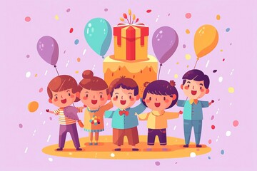 Fototapeta premium Happy Birthday Party illustration Idea. Generative AI