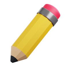 A realistic and detailed 3D icon of a pencil, perfect for artistic, educational, and creative-themed designs. This high-quality illustration showcases a classic wooden pencil with a sharpened tip