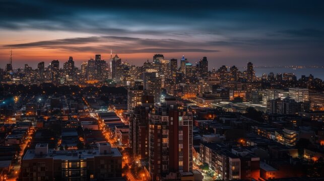 Panoramic skyline and modern commercial buildings with empty asphalt road. AI Generative. © Mix and Match Studio