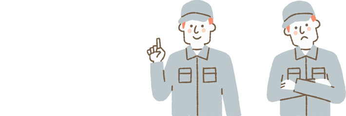 作業着を着て帽子を被る男性