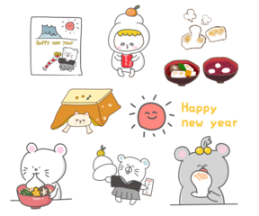 お正月・お餅と動物たちイラストセット