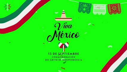 Celebrate Mexican independence, with this nice animation with green screen and characteristic ornaments of Mexican culture and its traditional colors.