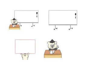 ホワイトボードとクマの教授